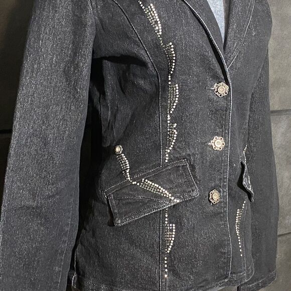 RUSTIC DENIM 100% Cotton Glittered Semi Distressed Women's Denim Jacket -SMALL - Picture 3 of 13
